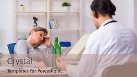  Presentation with alcoholic - Beautiful slide set featuring female alcoholic visiting young male doctor backdrop and a coral colored foreground