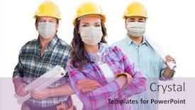  Presentation with face masks - PPT layouts enhanced with female-and-male-contractors background and a coral colored foreground