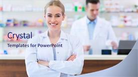 Presentation with pharmacy - Audience pleasing theme consisting of female and male pharmacists backdrop and a sky blue colored foreground