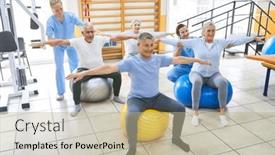  Presentation with gym ball - Presentation theme consisting of female-and-male-physiotherapists background and a mint green colored foreground