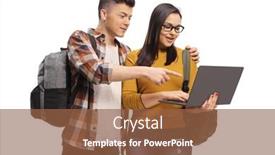  Presentation with research - PPT theme featuring female-and-male-student-doing background and a tawny brown colored foreground