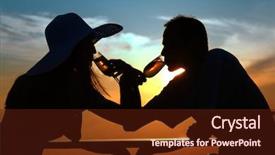  Presentation with glasses - PPT layouts consisting of female and man's silhouettes on sunset behind table drink from glasses background and a tawny brown colored foreground