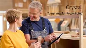  Presentation with apprentice - PPT layouts with female-apprentice-learning-from-mature background and a coral colored foreground