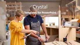  Presentation with skills - PPT theme enhanced with female-apprentice-learning-skills background and a violet colored foreground