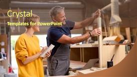  Presentation with skills - Presentation theme featuring female-apprentice-learning-skills background and a tawny brown colored foreground