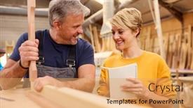  Presentation with skills - Presentation theme consisting of female-apprentice-learning-skills background and a yellow colored foreground