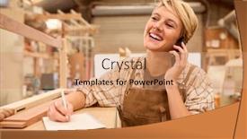  Presentation with apprentice - Presentation theme having female-apprentice-working-as-carpenter background and a coral colored foreground
