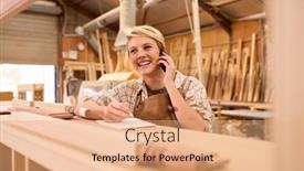  Presentation with apprentice - Presentation theme featuring female-apprentice-working-as-carpenter background and a coral colored foreground