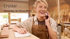  Presentation with apprentice - Slides having female-apprentice-working-as-carpenter background and a coral colored foreground