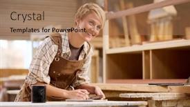  Presentation with apprentice - Theme enhanced with female-apprentice-working-as-carpenter background and a coral colored foreground