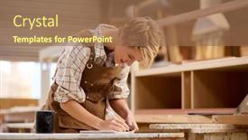  Presentation with apprentice - Presentation design featuring female-apprentice-working-as-carpenter background and a coral colored foreground