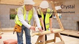  Presentation with apprentice - Slide set consisting of female apprentice working on building background and a coral colored foreground