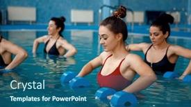  Presentation with aerobics - PPT layouts featuring female-aqua-aerobics-training background and a ocean colored foreground