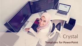  Presentation with monitor computer - Cool new presentation with female-arabic-creative-professional-working backdrop and a lemonade colored foreground