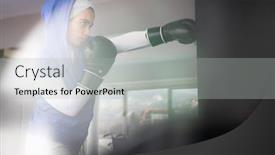  Presentation with arabic - Amazing presentation theme having female-arabic-kickboxer-fighter-training backdrop and a light gray colored foreground