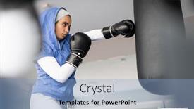  Presentation with arabic - Presentation consisting of female-arabic-kickboxer-fighter-training background and a light blue colored foreground