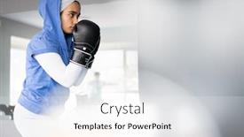  Presentation with training - Colorful presentation enhanced with female-arabic-kickboxer-fighter-training backdrop and a white colored foreground