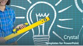  Presentation with light bulb - Audience pleasing slides consisting of holding measuring equipment against grey backdrop and a ocean colored foreground