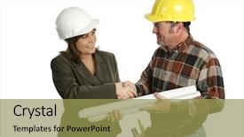  Presentation with woman engineer - Cool new theme with female architect or engineer meeting backdrop and a  colored foreground