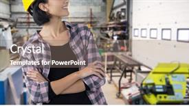  Presentation with architect - Slides consisting of female architect standing with arms background and a  colored foreground