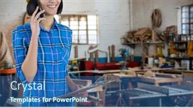  Presentation with machinery - Amazing slides having female architect talking on mobile phone against machinery and tables backdrop and a ocean colored foreground