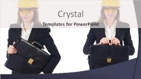  Presentation with architect - PPT theme with engineering career portfolio - female architect with bag isolated background and a white colored foreground