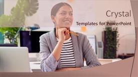  Presentation with building plans - Theme having female-architect-working-in-office background and a  colored foreground