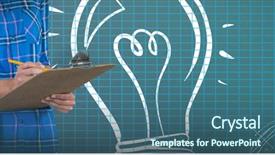  Presentation with light bulb - PPT layouts consisting of writing on clipboard against grey background and a ocean colored foreground