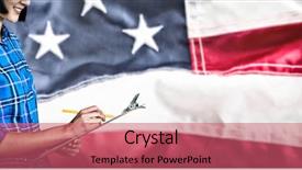 Presentation with american flag - PPT layouts consisting of female architect writing on clipboard background and a coral colored foreground
