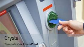  Presentation with atm machine - Cool new PPT theme with female arms take cash backdrop and a light blue colored foreground