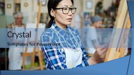  Presentation with artistic artist art brush - Beautiful presentation theme featuring female artist in class backdrop and a teal colored foreground