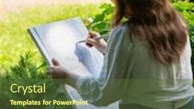  Presentation with artist - Colorful theme enhanced with female-artist-making-a-sketch backdrop and a tawny brown colored foreground