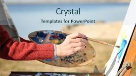  Presentation with art historical painting - Audience pleasing slide deck consisting of female artist painting picture near backdrop and a lemonade colored foreground