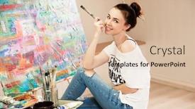  Presentation with art historical painting - Theme having female artist working on painting in studio background and a lemonade colored foreground