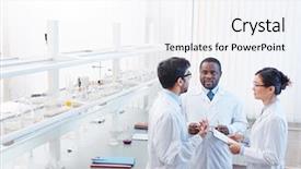  Presentation with coats - Colorful theme enhanced with female asian laboratory scientist backdrop and a sky blue colored foreground