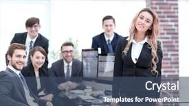  Presentation with female office graphics - Presentation theme having female assistant and business team background and a  colored foreground