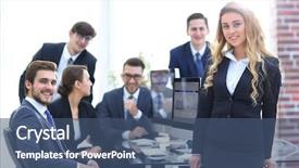  Presentation with female office graphics - Audience pleasing slide set consisting of female assistant and business team backdrop and a ocean colored foreground