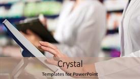  Presentation with pharmacy - PPT layouts consisting of female assistant in pharmacy background and a coral colored foreground