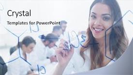  Presentation with female - Colorful slides enhanced with female assistant makes an entry backdrop and a  colored foreground