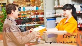  Presentation with female - Beautiful PPT theme featuring female assistant seller selling lamp backdrop and a yellow colored foreground