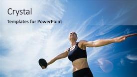  Presentation with discus throw - PPT theme featuring female athlete about to throw background and a light blue colored foreground