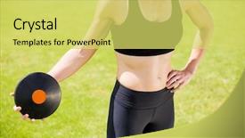  Presentation with discus throw - Slide set with female athlete about to throw background and a yellow colored foreground