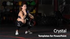  Presentation with goblet - Slide set with female athlete doing goblet squats background and a dark gray colored foreground