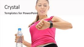  Presentation with smartwatch - Colorful slides enhanced with water and looking at her backdrop and a sky blue colored foreground