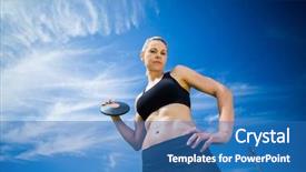  Presentation with portrait of excited overjoyed female - Amazing PPT theme having female athlete holding a discus backdrop and a teal colored foreground