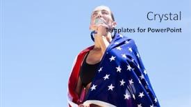  Presentation with gold medal - Audience pleasing theme consisting of female athlete kissing her gold medal in stadium backdrop and a light blue colored foreground
