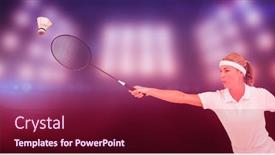  Presentation with badminton - Audience pleasing PPT layouts consisting of female athlete playing badminton against composite image of spotlight backdrop and a violet colored foreground