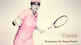  Presentation with athlete - Presentation design having female athlete playing tennis against grey background background and a cream colored foreground