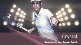  Presentation with spotlight - Presentation theme enhanced with female athlete playing tennis against digitally generated image of spotlight background and a violet colored foreground