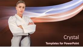  Presentation with kimono - Audience pleasing PPT theme consisting of female athlete posing in kimono against black background backdrop and a wine colored foreground